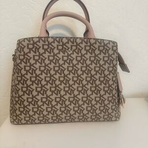 DKNY Brown and Tan Logo Tote